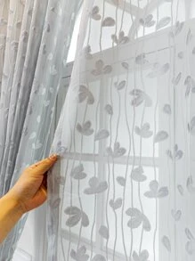 Cortina transparente de privacidad con filtrado de luz planta con bordado panel transparente diariamente poliéster para casa - Gris - Ver 5