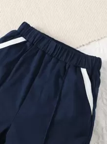 SHEIN Toddler Boys Colourblock Tee & Shorts - Blue and White - View 4