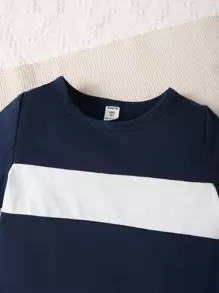 SHEIN Toddler Boys Colourblock Tee & Shorts - Blue and White - View 5