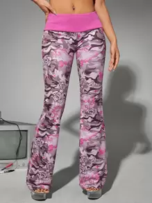 SHEIN ICON Camo Print Flare Leg Pants - Multicolor - View 1