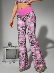 SHEIN ICON Camo Print Flare Leg Pants - Multicolor - View 3