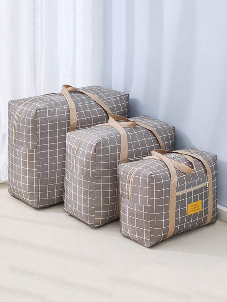 1pc Plaid Pattern Clothes Storage Bag, Polyester Luggage Packing Organizer For Travel Decorations Decor Festival Decor Room Decor Home Decor Bed Room Decor Dress Pants Shoes Jeans Boots Skirt Bedroom, Organizer, Home Storage, White T Shirt Women, Black Pants Women, Ladies Winter Clothes, Dress,