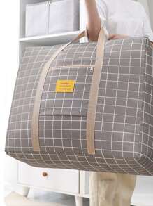 1pc Plaid Pattern Clothes Storage Bag, Polyester Luggage Packing Organizer For Travel Decorations Decor Festival Decor Room Decor Home Decor Bed Room Decor Dress Pants Shoes Jeans Boots Skirt Bedroom, Organizer, Home Storage, White T Shirt Women, Black Pants Women, Ladies Winter Clothes, Dress, - Grey - View 4