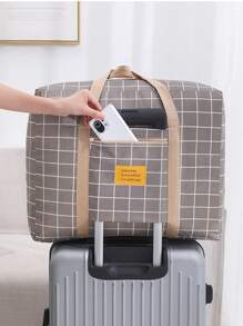 1pc Plaid Pattern Clothes Storage Bag, Polyester Luggage Packing Organizer For Travel Decorations Decor Festival Decor Room Decor Home Decor Bed Room Decor Dress Pants Shoes Jeans Boots Skirt Bedroom, Organizer, Home Storage, White T Shirt Women, Black Pants Women, Ladies Winter Clothes, Dress, - Grey - View 6