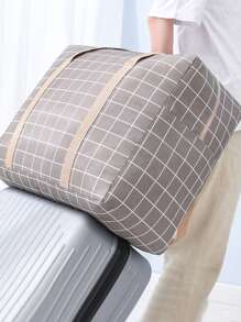 1pc Plaid Pattern Clothes Storage Bag, Polyester Luggage Packing Organizer For Travel Decorations Decor Festival Decor Room Decor Home Decor Bed Room Decor Dress Pants Shoes Jeans Boots Skirt Bedroom, Organizer, Home Storage, White T Shirt Women, Black Pants Women, Ladies Winter Clothes, Dress, - Grey - View 7