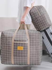 1pc Plaid Pattern Clothes Storage Bag, Polyester Luggage Packing Organizer For Travel Decorations Decor Festival Decor Room Decor Home Decor Bed Room Decor Dress Pants Shoes Jeans Boots Skirt Bedroom, Organizer, Home Storage, White T Shirt Women, Black Pants Women, Ladies Winter Clothes, Dress, - Grey - View 8