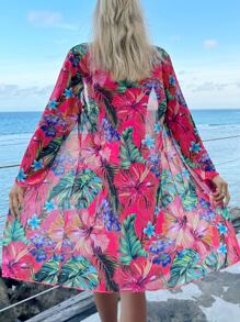 Swim Lushoire Conjunto de bikini push up con diseño tropical e incluye Kimono, ideal para el verano en la playa