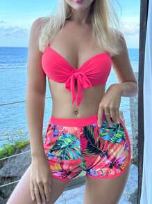 Swim Lushoire Conjunto de bikini push up con diseño tropical e incluye Kimono, ideal para el verano en la playa