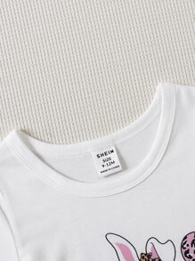 Baby Cartoon Graphic Bodysuit & Leopard Print Ruffle Trim Pinafore Skirt - Multicolor - View 3