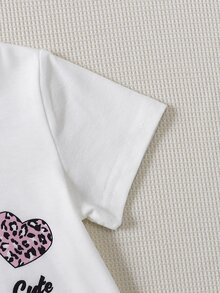 Baby Cartoon Graphic Bodysuit & Leopard Print Ruffle Trim Pinafore Skirt - Multicolor - View 4