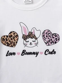 Baby Cartoon Graphic Bodysuit & Leopard Print Ruffle Trim Pinafore Skirt - Multicolor - View 5