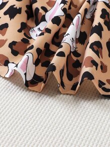 Baby Cartoon Graphic Bodysuit & Leopard Print Ruffle Trim Pinafore Skirt - Multicolor - View 8