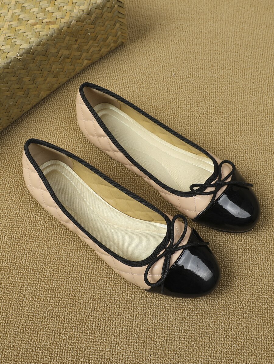 Women's Non-Slip Bow Patchwork Round Toe Flats Elegant Casual Shoes - Multicolor - View 1