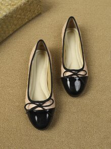 Women's Non-Slip Bow Patchwork Round Toe Flats Elegant Casual Shoes - Multicolor - View 4