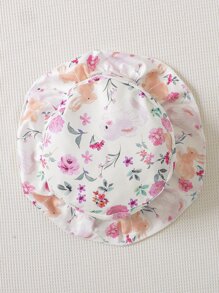 嬰兒印花泡泡袖連衣裙和帽 - 白色 - 查看 3