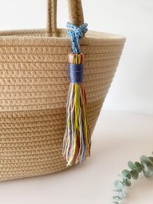1pc Color Block Wall Hanging, Polyester Tassel Design Hanging Decoration For Home - Multicolor - View 2