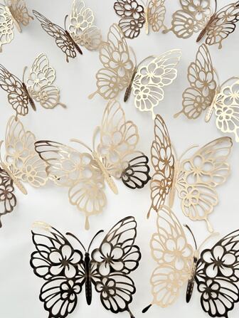 12 件/套 PVC 蝴蝶贴纸，3D 镂空房间装饰创意蝴蝶家居贴纸，贴纸，墙贴花，乙烯基贴花家居装饰，春季装饰品让您的家焕然一新，节日装饰贴纸礼物生日毕业