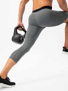 Men Pocket Side Asymmetrical Sport Tights - Grey - View 3