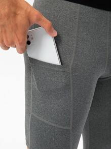 Men Pocket Side Asymmetrical Sport Tights - Grey - View 4