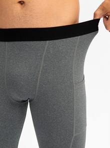 Men Pocket Side Asymmetrical Sport Tights - Grey - View 5
