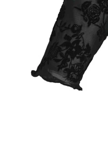 SHEIN Unity Plus Floral Print One Shoulder Crop Top - Black - View 3