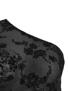 SHEIN Unity Plus Floral Print One Shoulder Crop Top - Black - View 4