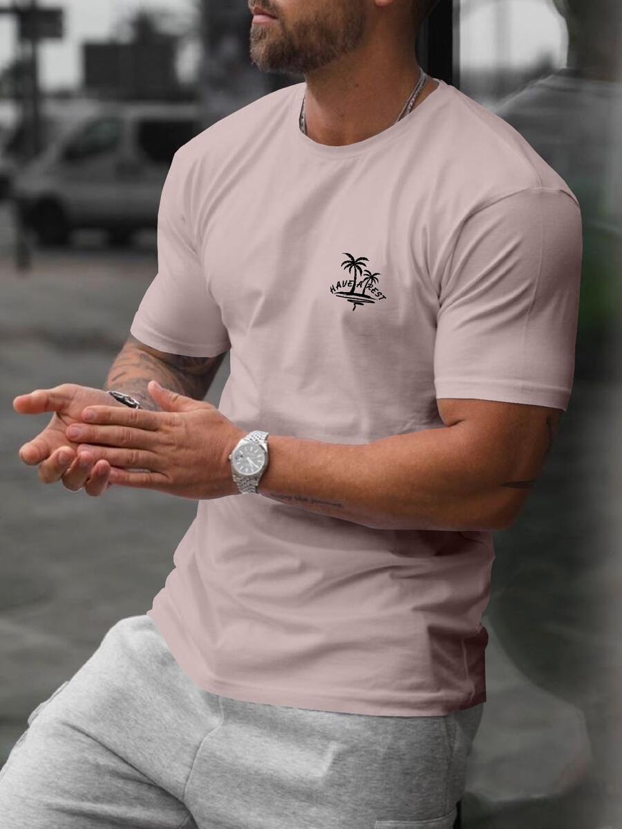 Manfinity RSRT Men Tropical Print Tee - Dusty Pink - View 1