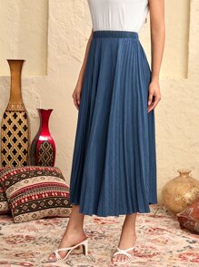 Modelyn Solid Pleated Skirt - Dusty Blue - View 4