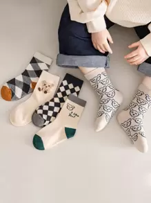 Niños 5 pares Calcetines con patrón de oso de dibujos animados - Multicolor - Ver 1