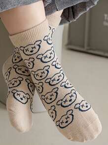 Niños 5 pares Calcetines con patrón de oso de dibujos animados - Multicolor - Ver 5