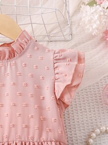 Toddler Girls Swiss Dot Contrast Lace Ruffle Hem Dress - Pink - View 3
