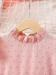 Toddler Girls Swiss Dot Contrast Lace Ruffle Hem Dress - Pink - View 4