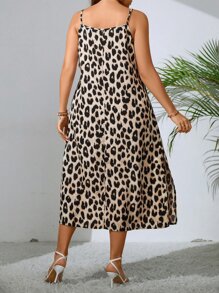 SHEIN LUNE Plus Leopard Print Split Thigh Cami Dress - Multicolor - View 2