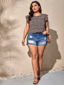 SHEIN LUNE 大碼碎花荷葉邊襯衫 - 彩色 - 查看 4