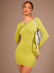 SHEIN BAE 露背交叉緊身洋裝 - 芥末黃 - 查看 2