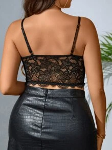 SHEIN Privé Áo hai dây Plus Size Tương phản ren màu trơn Thanh lịch - màu đen - Xem 2