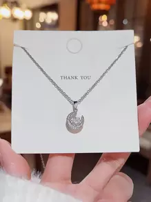 1pc Fashionable Versatile High-End Moon Pendant Necklace - Silver - View 2