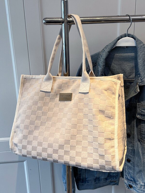 Lightweight,Business Casual Checkered Pattern Shoulder Tote Bag with Inner Zipper Pocket