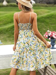 SHEIN VCAY Allover Floral Print Knot Front Cami Dress - White - View 2