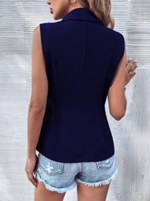 SHEIN Frenchy 西裝領側打結馬甲西裝外套 - 藏蓝色 - 查看 2