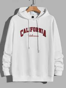 Manfinity Hombres Capucha con estampado de letra con cordón - Blanco - Ver 1