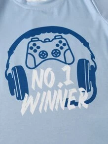 Boys Letter & Gamepad Print PJ Set - Baby Blue - View 3