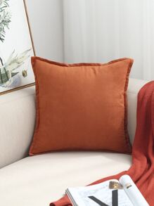 1pc Suede Ruffled Throw Pillow Case Or Lumbar Cushion Cover, Suitable For Bedroom Living Room Sofa Decor - Burnt Orange - View 3