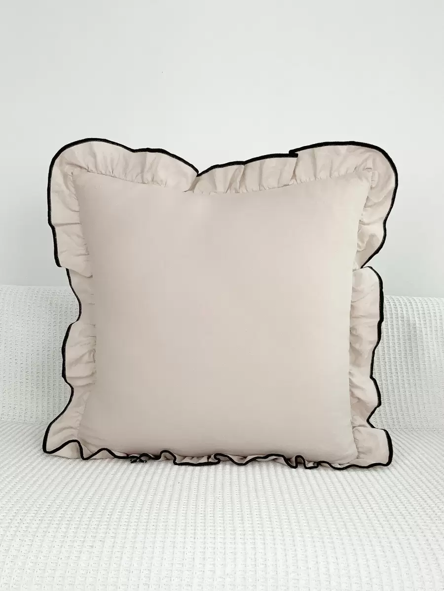 1pc Sand-Washed Lotus Leaf Edged Pillowcase, Suitable For Bedroom & Living Room - Beige - View 1