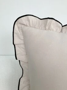 1pc Sand-Washed Lotus Leaf Edged Pillowcase, Suitable For Bedroom & Living Room - Beige - View 3