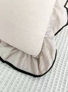 1pc Sand-Washed Lotus Leaf Edged Pillowcase, Suitable For Bedroom & Living Room - Beige - View 4