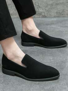 Men British Style Pointed Toe Slip-On Leather Shoes Simple Solid Color