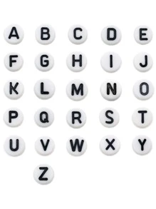 1套100顆圓形字母珠用於DIY手鍊、項鍊和鑰匙扣製作 - 白色 - 查看 5