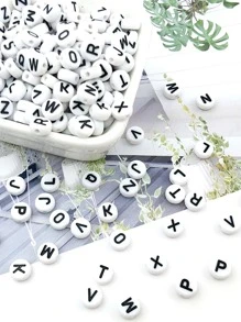 1套100顆圓形字母珠用於DIY手鍊、項鍊和鑰匙扣製作 - 白色 - 查看 2