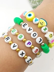 1套100顆圓形字母珠用於DIY手鍊、項鍊和鑰匙扣製作 - 白色 - 查看 6